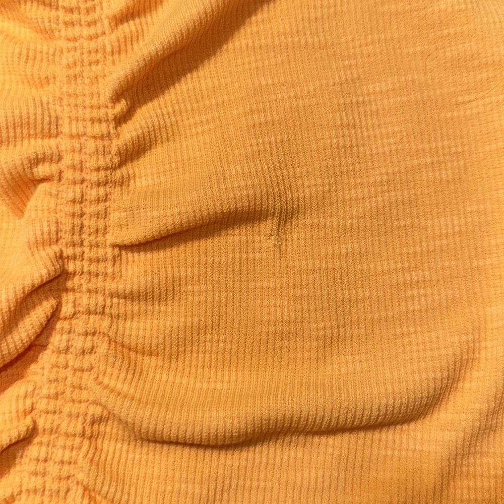 GAP S Orange Ribbed V-Neck Short Sleeve Ruched Front Tee - Picture 11 of 12
